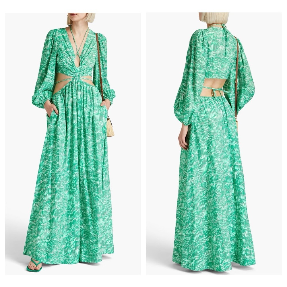Simkhai Adelaide Cutout Mousseline Maxi Dress in Kelly Abstract Fern size XS - Picture 4 of 16
